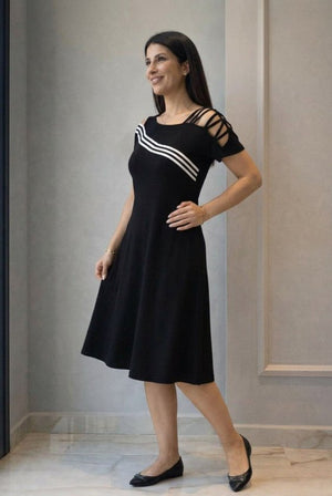 Rochie midi din viscoză cu mânecă scurtă și bretele decupate, 32990