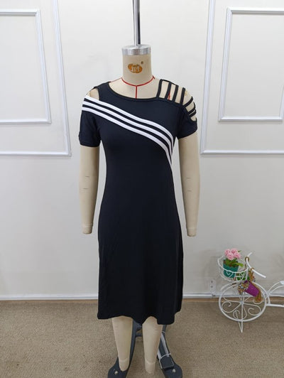 Women's Short Sleeve Off-Shoulder Striped Detail Midi Viscose Dress, 32990