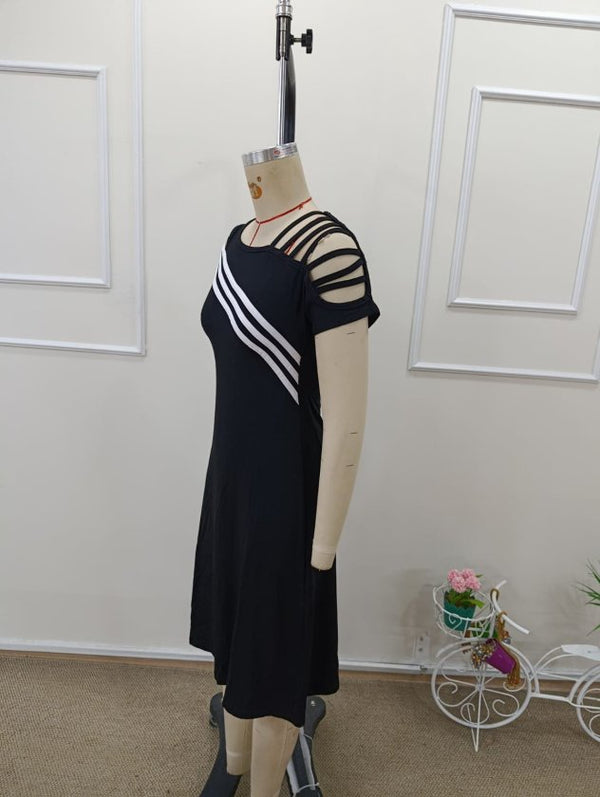 Rochie midi din viscoză cu mânecă scurtă și bretele decupate, 32990