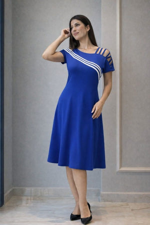 Rochie midi din viscoză cu mânecă scurtă și bretele decupate, pentru femei, 32992