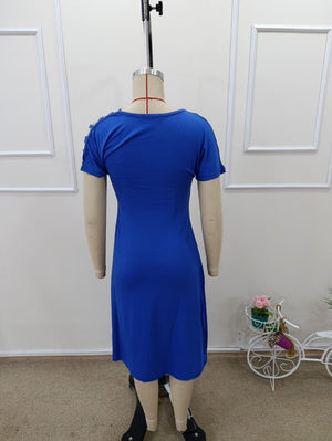 Rochie midi din viscoză cu mânecă scurtă și bretele decupate, pentru femei, 32992