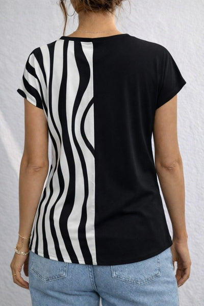 Women's Short Sleeve Stand Collar V-Neck Woven Viscose Blouse, 33067