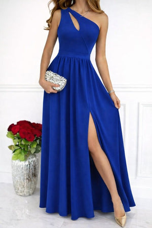 Rochie maxi din crep strălucitor, cu decolteu asimetric și umeri goi pentru femei, 33099