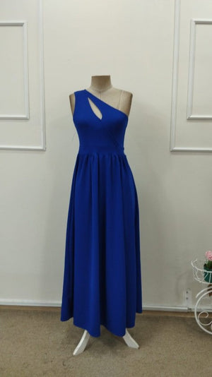 Rochie maxi din crep strălucitor, cu decolteu asimetric și umeri goi pentru femei, 33099