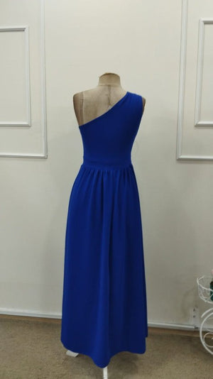 Rochie maxi din crep strălucitor, cu decolteu asimetric și umeri goi pentru femei, 33099