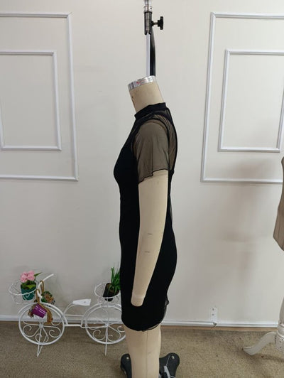 Set de două piese pentru femei, rochie scurtă de scuba cu bretele și rochie din tul cu mâneci scurte, 33108