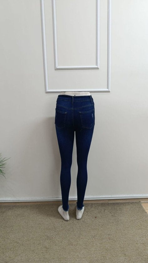 Pantaloni de blugi skinny de damă cu talie înaltă și rupturi, 33118
