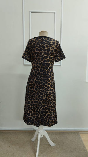 Kadın Kısa Kollu V Yakalı Leopar Desenli Kısa Süprem Elbise , 33177