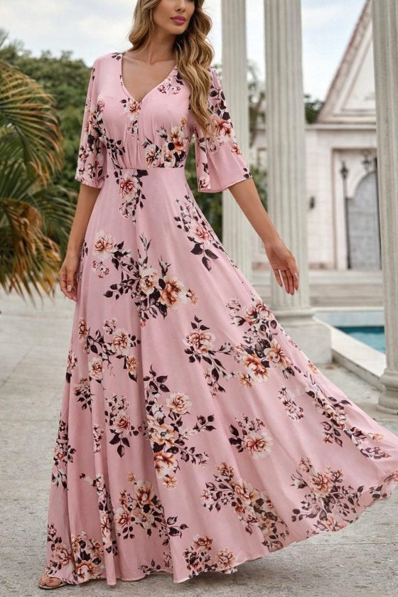 Rochie Supreme pentru femei, cu mânecă scurtă, decolteu în V și imprimeu, 34644