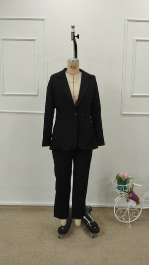 Set de două piese pentru femei, jachetă și pantaloni din satin cu mânecă lungă și guler, cu detaliu cu un singur nasture în talie, 33196