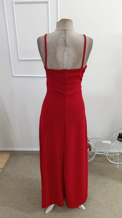 Rochie lungă de damă tip crep, importată, cu bretele subțiri, decolteu petrecut și șliț, 33222