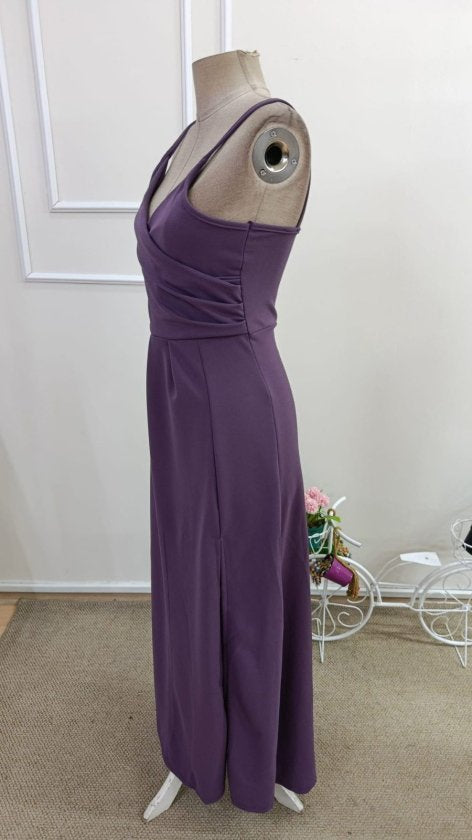 Women's Spaghetti Strap Wrap-Neck Slit Long Imported Crepe Dress, 33223
