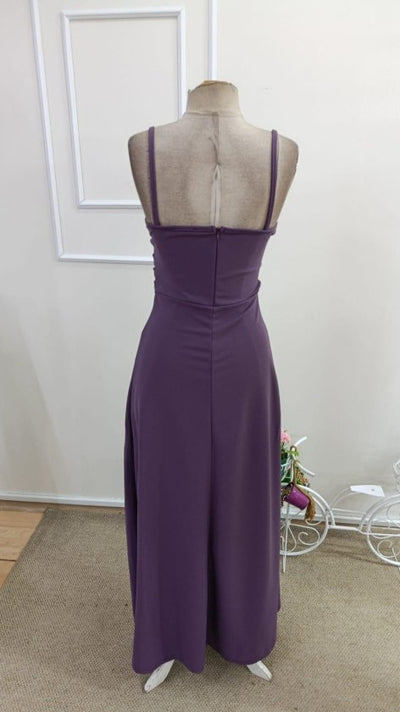 Women's Spaghetti Strap Wrap-Neck Slit Long Imported Crepe Dress, 33223