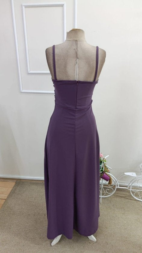 Women's Spaghetti Strap Wrap-Neck Slit Long Imported Crepe Dress, 33223
