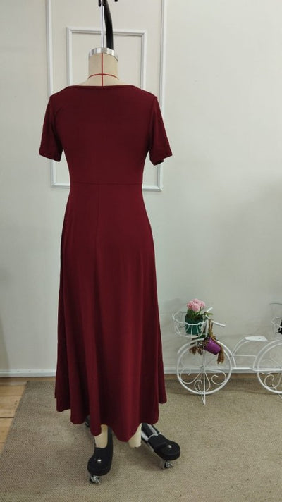 Women's Short Sleeve Asymmetric Collar Button Detail Midi Viscose Dress, 33238