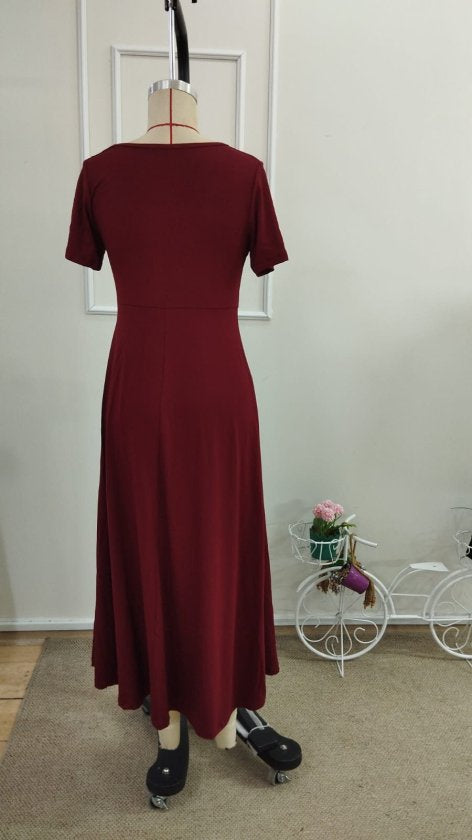 Women's Short Sleeve Asymmetric Collar Button Detail Midi Viscose Dress, 33238