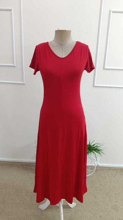 Rochie Midi Viscoză cu Mânecă Scurtă, Decolteu în V și Șliț pentru Femei, 33256