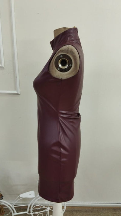 Rochie scurtă din piele, fără mâneci, cu guler înalt, pentru femei, 33261