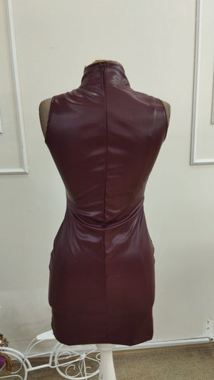 Rochie scurtă din piele, fără mâneci, cu guler înalt, pentru femei, 33261