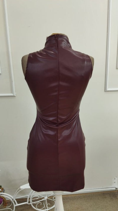 Rochie scurtă din piele, fără mâneci, cu guler înalt, pentru femei, 33261