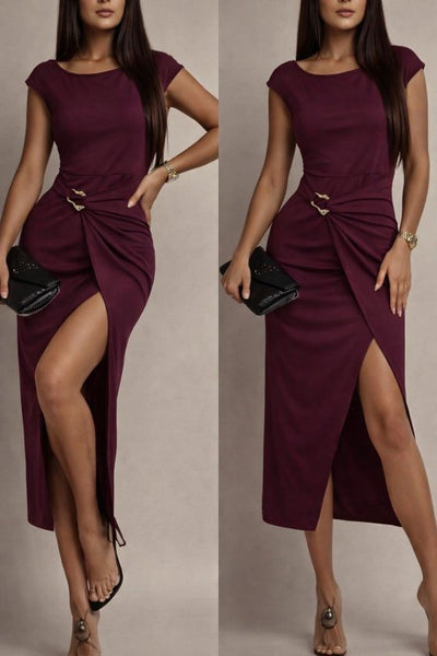Rochie Mini Damă cu Mânecă Scurtă, Decolteu Geometric, Deschisă în Față, din Modal, 35871