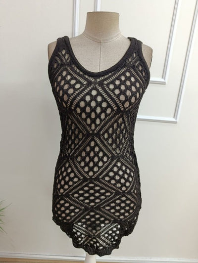 Rochie scurtă tricotată cu guler rotund și bretele pentru femei, 33274