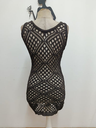 Rochie scurtă tricotată cu guler rotund și bretele pentru femei, 33274