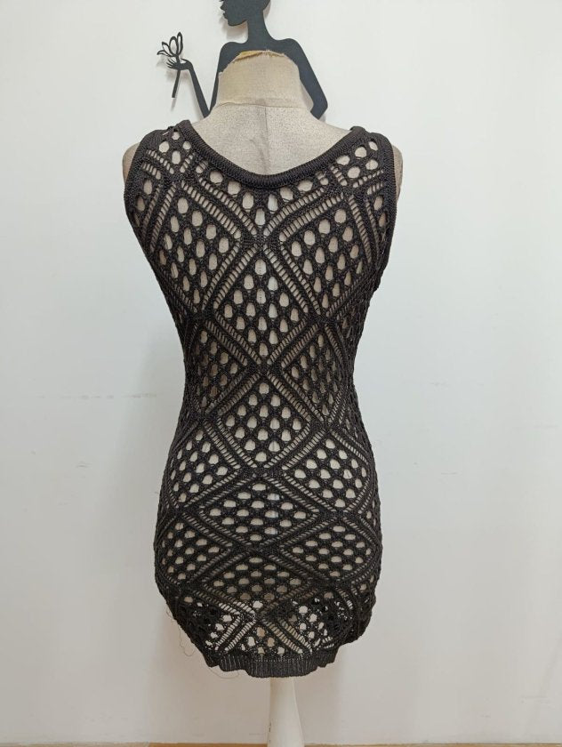Rochie scurtă tricotată cu guler rotund și bretele pentru femei, 33274