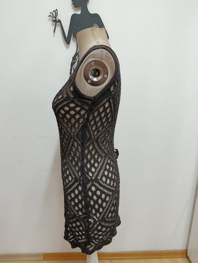 Rochie scurtă tricotată cu guler rotund și bretele pentru femei, 33274