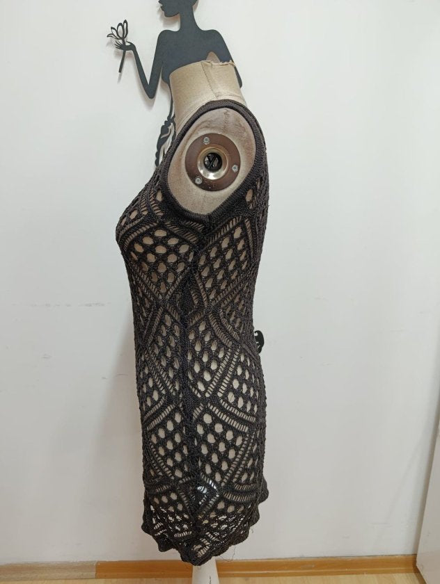 Rochie scurtă tricotată cu guler rotund și bretele pentru femei, 33274