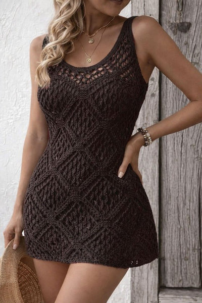 Rochie scurtă tricotată cu guler rotund și bretele pentru femei, 33274