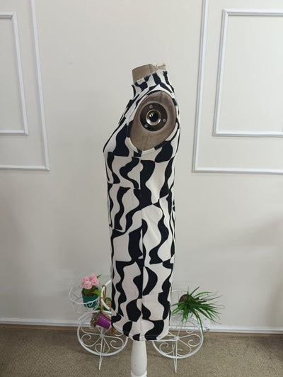 Rochie scurtă cu imprimeu, fără mâneci, cu guler înalt, pentru femei, 33275