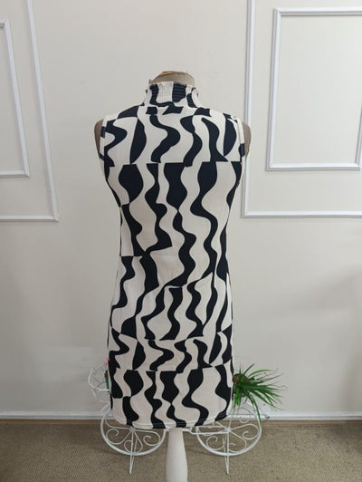 Rochie scurtă cu imprimeu, fără mâneci, cu guler înalt, pentru femei, 33275