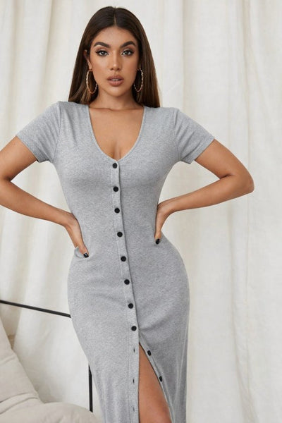 Rochie lungă cu corset, cu mânecă scurtă, decolteu în V și nasturi în față, pentru femei, 33306