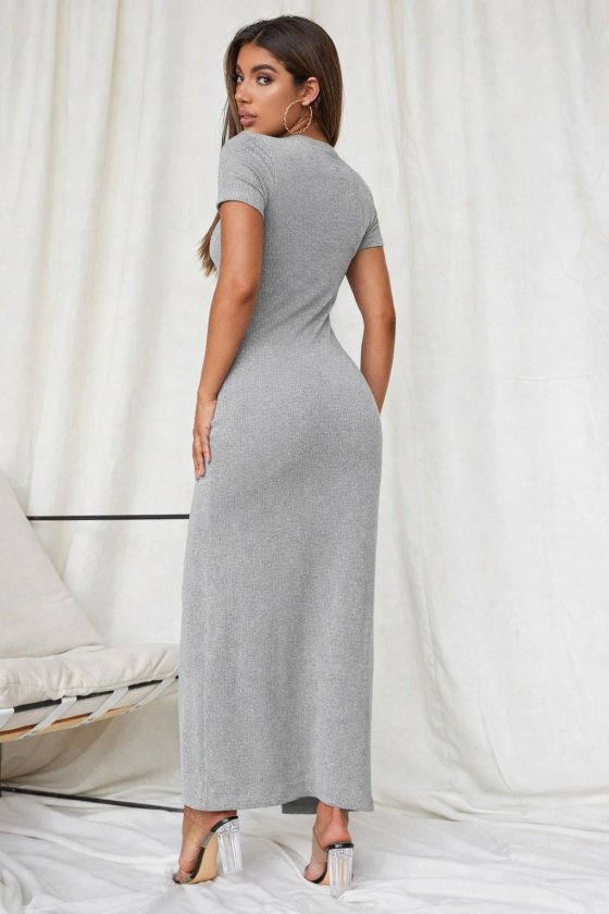 Rochie lungă cu corset, cu mânecă scurtă, decolteu în V și nasturi în față, pentru femei, 33306