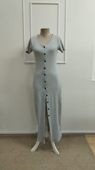 Rochie lungă cu corset, cu mânecă scurtă, decolteu în V și nasturi în față, pentru femei, 33306