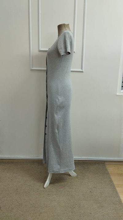 Rochie lungă cu corset, cu mânecă scurtă, decolteu în V și nasturi în față, pentru femei, 33306