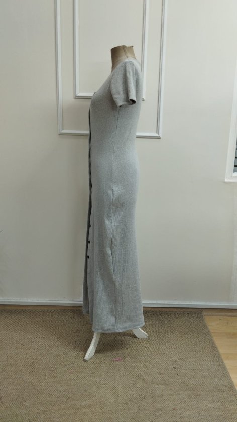 Rochie lungă cu corset, cu mânecă scurtă, decolteu în V și nasturi în față, pentru femei, 33306
