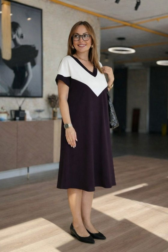 Women's Short Sleeve V-Neck Short Modal Dress, 33311
