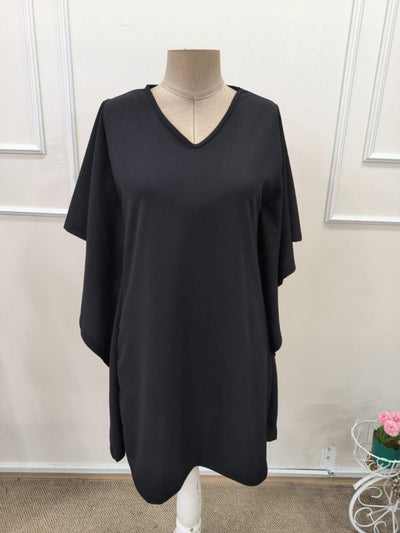 Women's Short Sleeve V-Neck Ruffle Side Short Imported Crepe Dress, 33312