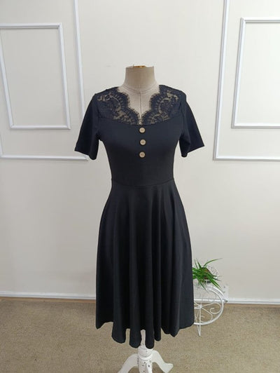 Rochie scurtă din crep strălucitor, cu mânecă scurtă, decolteu în V și nasturi, pentru femei, 33313