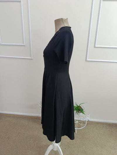 Rochie scurtă din crep strălucitor, cu mânecă scurtă, decolteu în V și nasturi, pentru femei, 33313