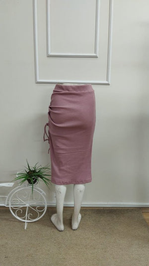 Fustă midi tip corset pentru femei cu talie elastică, încrețituri laterale și detalii din dantelă, 33340