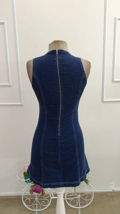 Rochie Scurtă din Denim cu Guler Bicicletă, Decolteu la Umeri, Femei, 35160