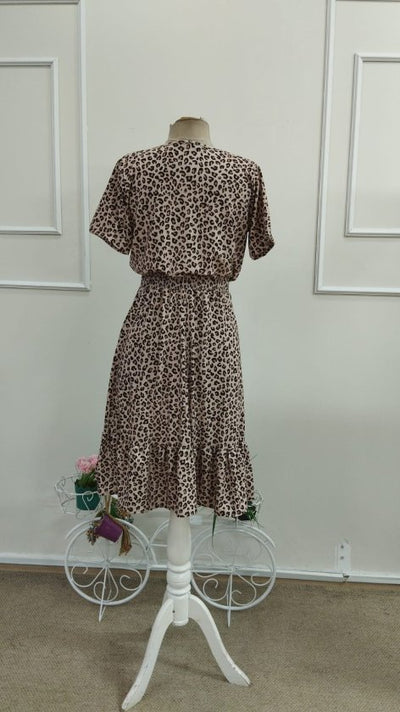 Rochie midi pentru femei, din jerseu, cu mânecă scurtă, decolteu în V și talie elastică, 33374