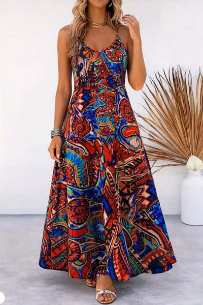 Rochie lungă de damă din suprafin, cu bretele, decolteu în V și model, 35082