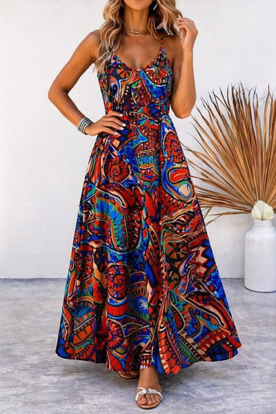 Rochie lungă de damă din suprafin, cu bretele, decolteu în V și model, 35082