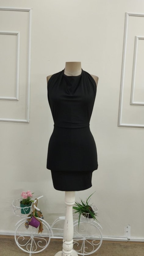 Women's Halter Neck Pleated Backless Short Scuba Dress, 33399