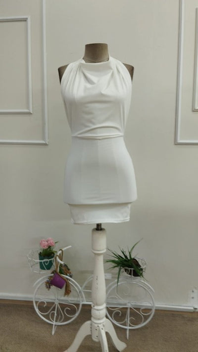 Women's Halter Neck Pleated Backless Scuba Mini Dress, 33400
