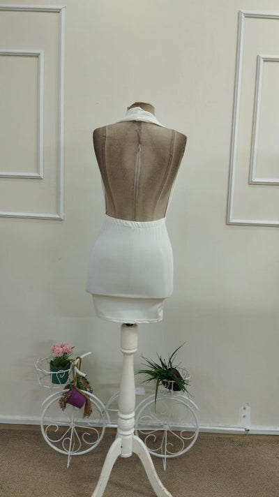 Women's Halter Neck Pleated Backless Scuba Mini Dress, 33400